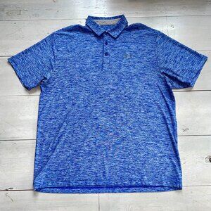 Under Armour Heatgear Blue White Men's Polo Size XL Short Sleeve 3 Button Front